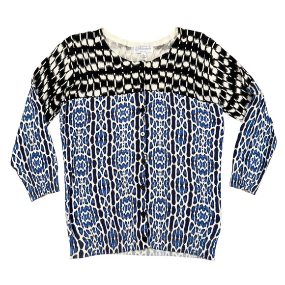 Joseph A Knit Button Down Cardigan 3/4 Sleeve Small petiteBlue Black White Spots - Picture 1 of 5